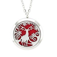 FANSING Christmas Necklaces for Women Deer Pendant Holiday Jewelry Stainless Steel Aromatherapy Essential Oil Diffuser Necklace Locket with Refill Pads