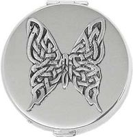 'Celtic Butterfly' Round Silver Pill Box/Compact Travel Case (Gift Box Edition)