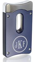 Personalized Caseti Blue Wedge V Cigar Cutter with Free Laser Engraving (Roman Monogram)