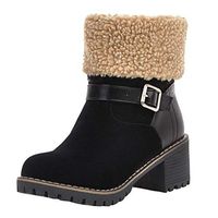 Goldweather Women's Winter Warm Snow Boots Suede Chunky Low Heel Faux Fur Anti-Slip Martin Short Bootie(Black,7.5)
