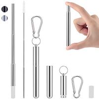 Portable Reusable Drinking Straws - Telescopic Stainless Steel Metal Straw with Aluminum Case & Cleaning Brush (Sliver)