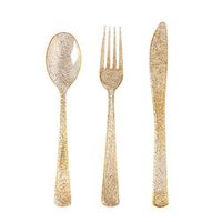 Amosfun Gold Plastic Silverware Set Glitter Gold Forks Spoons Knives Plastic Cutlery Set Disposable Tableware Flatware Set Fancy Party Utensils 30pcs