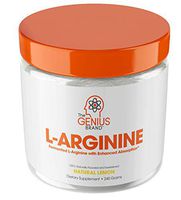 Genius L Arginine Powder - Fermented L-Arginine Nitric Oxide Supplement, Natural Muscle Builder & NO Booster for Healthy Blood Pressure, Protein Synthesis and Strength Building, Lemon, 30 Sv