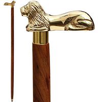 The King Cane - SouvNear 37.2" Brown Wooden Walking Stick - Wood Cane with Golden Lion Brass Handle - Unique Vintage Look Decorative Gentleman Walking Sticks and Canes