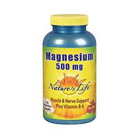 Nature’s Life Magnesium Capsules, 500mg | High Potency Magnesium Supplement Plus Vitamin B-6 for Muscles & Nerves Support | 250 Count