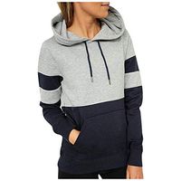 MoonHome Women Autumn Winter Casual Color Matching Shirt Large Size Hooded Pullover Navy