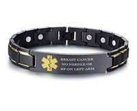 XUANPAI Breast Cancer NO Needle OR BP ON Left ARM Magnet Therapy Medical Alert ID Bracelet,Black+Yellow