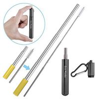 Reusable Collapsible Drinking Straws with case£¬Portable Telescopic Folding Stainless Steel Metal Straw, Silicone Tips, Folding Cleaning Brush (Black case & Original Color Straws)