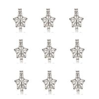 10pcs Rhodium Plated Star Shape Bead Cage Hollow Locket Charm Necklace - Add Your Own Stones, Rock to Cage,Add Perfume and Essential Oils to Create a Scent Diffusing Charms Pendant (2# Star shape)