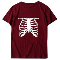 Meikosks Women's Rib Print T Shirt Short Sleeve Round Neck Tops Casual Blouses Basic Pullover Wine