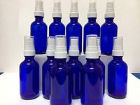 WALLER PAA Glass Spray Bottle Set of 12 New 2oz Blue Glass Bottles White Sprayers and Caps