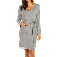 Haxikocty Women Pregnant Nusring Sleepdress Maternity Breastfeeding Solid Frenulum Nightdown Dress Gray