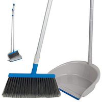 TreeLen Dust Pan and Broom Combo,Floor Broom with Standing Dustpan with Handle Set for Kitchen Home Room Blue