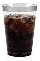 50 Silver Rimmed Clear Hard Plastic Cups | 16 oz. Fancy Disposable Wedding Tumblers for Party & Wedding (50-Pack)