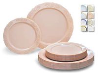 " OCCASIONS" 120 Plates Pack,(60 Guests) Vintage Wedding Party Disposable Plastic Plates Set -60 x 10.25'' Dinner + 60 x 7.5'' Salad/Dessert Plate (Portofino in Blush/Antique Rose)