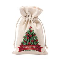 ORYOUGO Christmas Bag Pure Cotton Canvas Large Candy Bags Canvas Santa Sack with Drawstring for Christmas Gift,Reusable Jewelry Storage Case Coin Purse(Pack of 3)