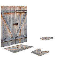 Togethor 4PCS Non Slip Toilet Polyester Cover Mat Set Bathroom Shower Curtain Next to The Toilet and Bathroom Door