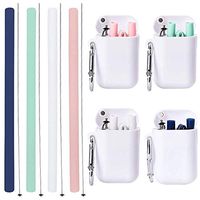 ZOWEYS Reusable Silicone Collapsible Straws Set,Portable Drinking Straw 4 Pack With Keychain And Cleaning Brush Straws, Food Grade FDA,Nontoxic,For Hot & Smoothie Drinking, Grey Pink Green Blue.