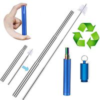 Reusable Stainless Steel Telescopic Straw,Portable Collapsible Reusable Straws with Case, Cleaning Brush and Keychain Perfect for Travel, Home,Office (Blue)