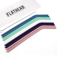 Flathead Set of 10 Reusable Silicone Drinking Straws - Extra long for 30oz and 20oz tumblers - Comes with cleaning brush