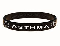 Asthma ID Bracelet Wristband - Black - 7 Inches - Youth