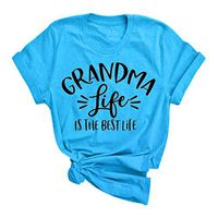 Eoeth Women Grandma Life T-Shirt Casual Letter Printed Short Sleeves O-Neck Tops Blouse Shirts T-Shirts Pullover Tee Blue