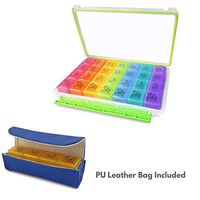 Pill Case Organizer +PU Leather Bag (Avoid Pill Deterioration) with Moisture (7-Day / 4-Times-A-Day) - Proof Design - Portable Travel Prescription & Medication Pill Case-BPA Free