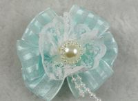 20pcs Organza Pearl Flowers Bows Wedding Appliques Pick Colors (Blue)