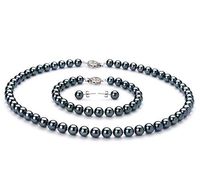 Black 6.5-7mm AA Quality Japanese Akoya 925 Sterling Silver Cultured Pearl Set For Women-16 in Chocker length