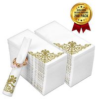 FETE Decorative Hand Towels, Gold Flower 200 Disposable Linen-Feel Guest Towels – Formal Dinner, Anniversary, and Wedding Napkins for Tables, Guestrooms, and Restrooms - 8.5 x 4 -Inches folded,