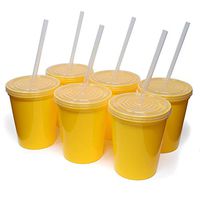 Rolling Sands 16oz Reusable Plastic Stadium Yellow Cups with Lids, 6 Pack, USA Made. BPA-Free Dishwasher Safe Plastic Tumblers and Lids, Includes 6 Reusable Straws