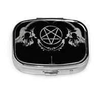 Gothic Occult Satan Penta Symbol Skull Pill Box Case Medicine Holder Pocket for Travel Portable Decorative Organizer