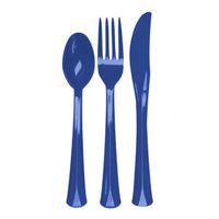 Party Essentials Extra Heavy Duty Hard Plastic Cutlery Combo Pack and Full Size Knives/Forks/Spoons, Royal Blue, 8 Place Setting-Count