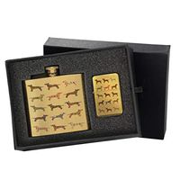 Bull Terrier Pattern - Gold Lighter and Pocket Hip Liquor Flask Survival Camping Gift Box Set