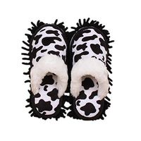 Jitnetiy Cow Pattern Microfiber Mop Slippers Shoes Detachable House Floor Dust Cleaning Tool (Women 8.5-9/Men 11-11.5)