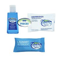 Travel Laundry Detergent & Dish Soap | Terra Breeze 1-Shoppe All-In-Kit Bulk Hotel Size Amenities for AirBnB & Rentals | Dishwashing Liquid, Dishwasher Detergent & Premeasured Laundry Soap | 180 Pcs