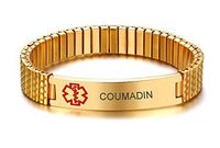 VNOX Gold Plated Stainless Steel Medical Aert ID COUMADIN Watch Band Strentch Bracelet,7"-7.2"