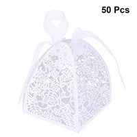 BESTonZON 50PCS Hollow Die-Cut Favor Boxes Wedding Candy Boxes Wedding Gift Boxes (Ice White)