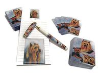 Love My Dog Gift Bundle! 4 Pc- One Custom Fine Art Writing Pen, One Matching Magnetic List Pad, One Matching Decorative Magnet, One Matching Deck Playing Cards (Yorkie (Yorkshire Terrier) Long Hair)