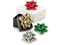 Pack Of 16, 2" Mini Christmas Metallic Confetti Gift Bow Assortment Red, Emerald, Gold & Silver Perfect For Jewelry Boxes And Small Gifts Made In Usa