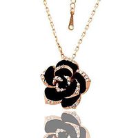 Fashion Jewelry Banquet Rose Gold Color Chain Necklace Black Rose Pendant Pretty Bright For gift Cheap Women Womens Best Comfy Wonderful Girl Girls