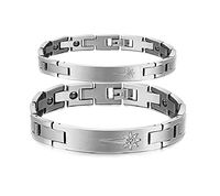 SunnyHouse His or Hers Matching Set Couple Titanium Bangle Bracelet Magnetic Simple Korean Style Anti-Fatigue in a Gift Box (Hers)