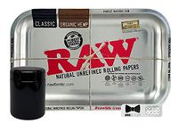 Raw “Metallic” Rolling Tray Small, Hippie Butler Grinder Card, with Leaf Lock Gear Air-Tight UV Glass Stash Jar - 3 Item Bundle