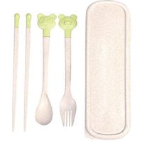 ZSJZHB Children's Chopsticks And Spoon Set, Environmentally Friendly Portable Cute Cartoon Pattern Baby Cutlery Three-Piece, Portable Wheat Straw Flat Tableware, With Travel Case Set