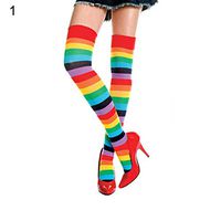 wsloftyGYd Fashion Over-Knee Rainbow Stripe Women's Party Prom Stocking Long High Socks