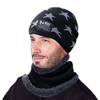 Lataw Men Hats for Warm Fashion Beanie Winter Thicken Hat and Scarf Two-Piece Knit Windproof Outdoor Swim Beach Pool Travel Cap