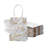 AWELL Small Marble White Paper Bag with Handle Party Favours Bag 6x4.5x2.5 inch for Wedding Birthday Baby Shower Recycled Bag, Pack of 24