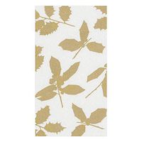 Caspari Holly Silhouettes Paper Linen Guest Towel Napkins in Ivory & Gold, Two Packs of 12
