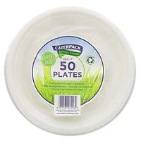 CATERPACK - Compostable and Disposable Plates - biodegradable - ecological alternative to plastic tableware - made withg sugar cane - Resistant - For liquid and solid food - 50 pcs x 23 cm