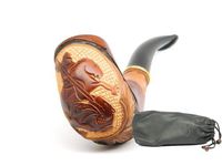 Dr.watson - Tobacco Smoking Pipe - Saint George - Hand Carved, Pear Wood (9mm filter) + Branded Pouch